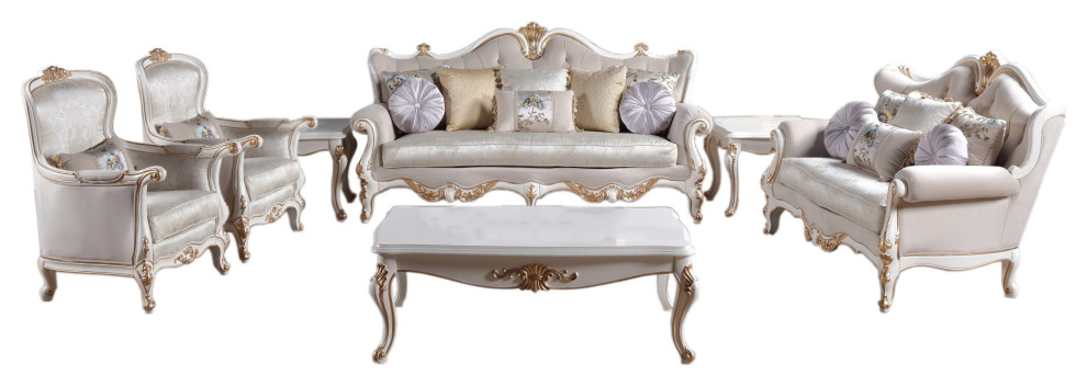 Infinity 6 Piece White and Gold Living Room Set   Victorian   Living Room Furniture Sets   by Infinity Furniture  Houzz