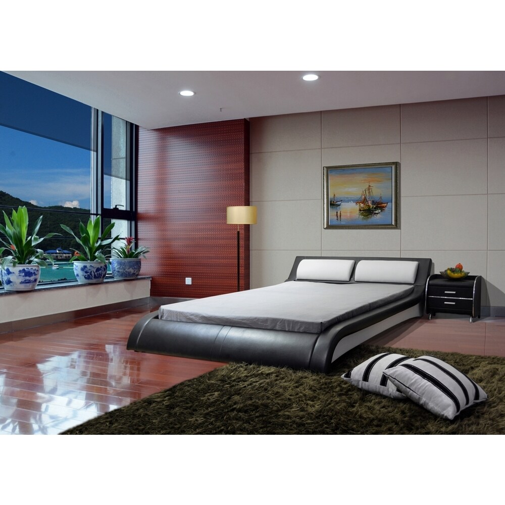 Greatime Black and White Faux Leather Platform Bed