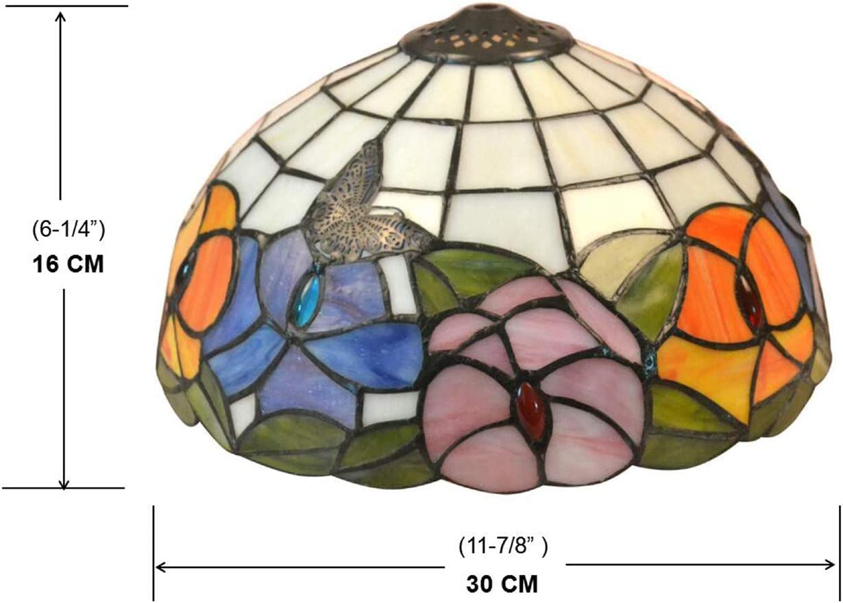 SHADY Premium Tiffany Style Butterfly and Flower Stained Glass Table  Lamp shade 11-7/8 Inch Width  Only Lampshade  Exclude Accessories  Pack of 1