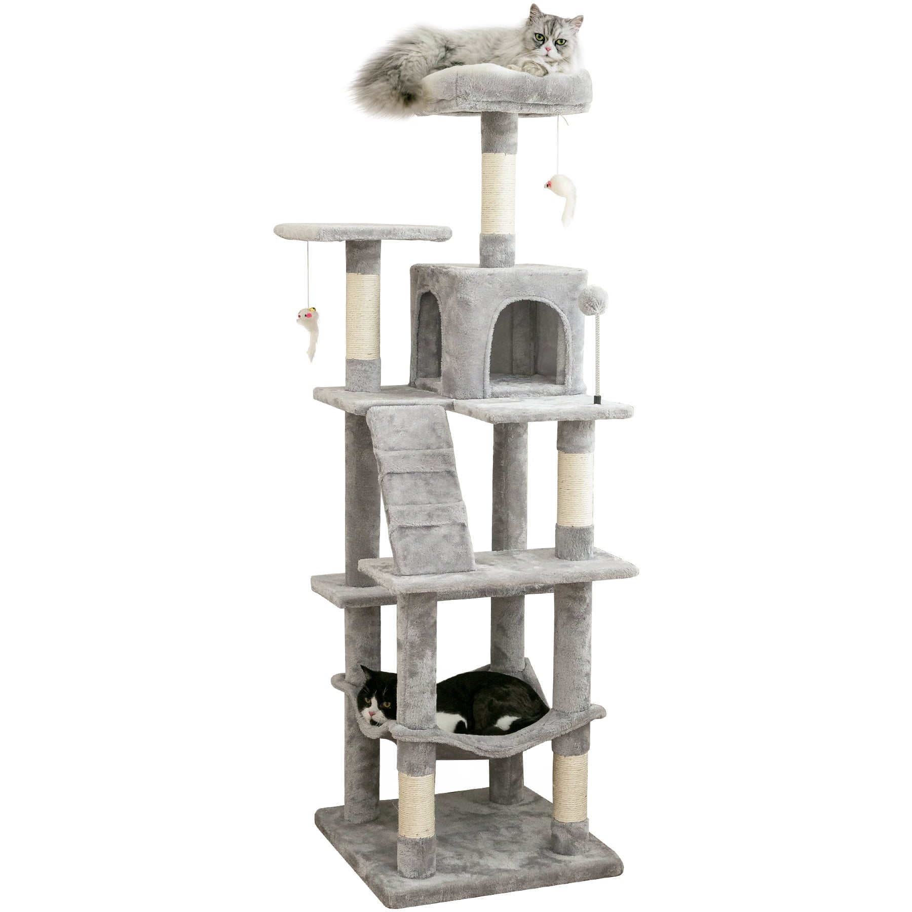 MWPO 63.8-in Multi-Level Cat Tree with Condo and Scratching Post Tower,Light Gray