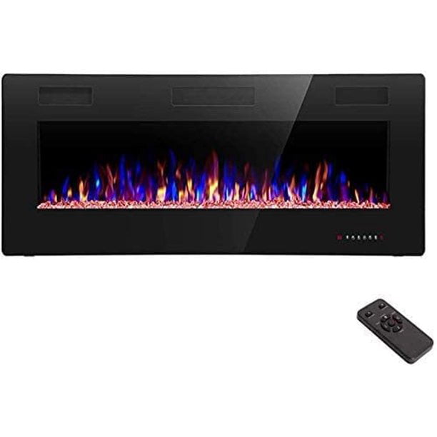 AGLUCKY 42 inch Recessed and Wall Mounted Fireplace,Low Noise, Fit for 2 x 6 and 2 x 4 Stud, Remote Control with Timer,Touch Screen,Adjustable Flame Speed