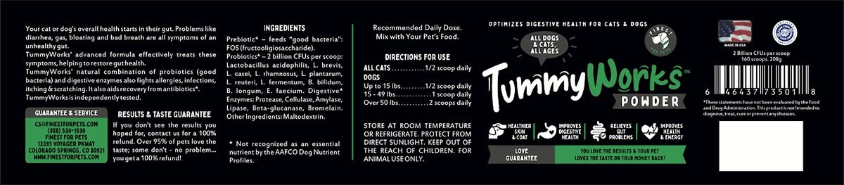 Finest for Pets TummyWorks Probiotics and Digestive Dog and Cat Supplement