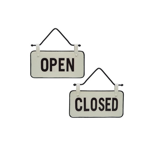 Small White And Black Enamel Open closed Wall Sign On Metal Hanger Foreside Home amp Garden