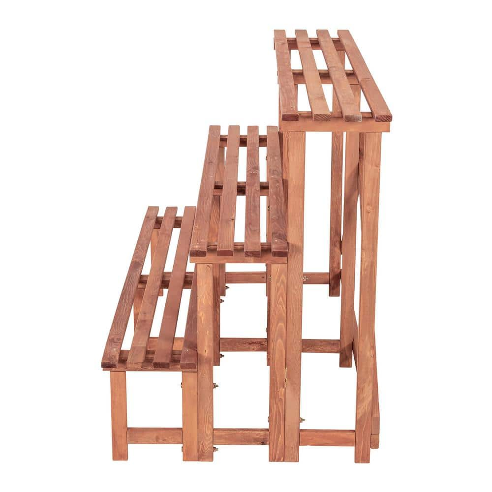 Leisure Season Large 3-Tier 48 in. W x 24 in. D x 32 in. H Brown Step Wooden Plant Stand PS5718