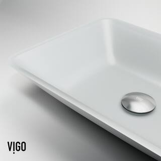 VIGO Sottile Modern White Glass 18 in. L x 13 in. W x 4 in. H Rectangular Vessel Bathroom Sink VG07114