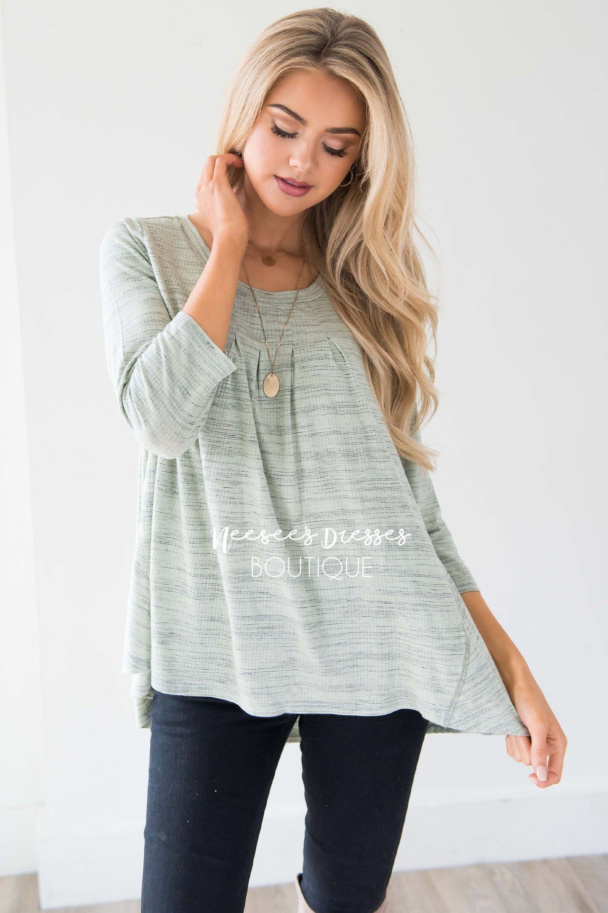 Heather Sage Pleated Detail Top