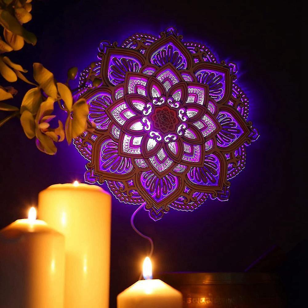 Led Night Light Modern Wall Decor With Usb Ports Elegant Wooden Mandala Hanging Mdf Panels Lamp Dec