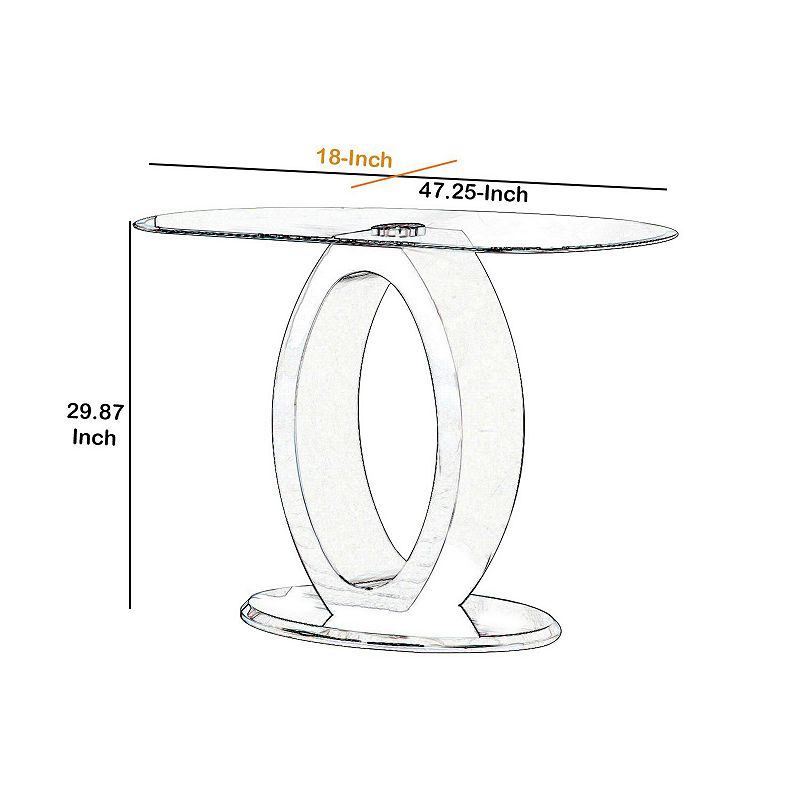 Contemporary Tempered Glass Top Sofa Table with O Shape Base， White