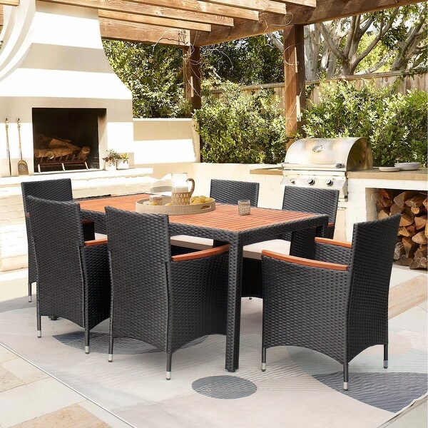 Lacoo PE Wicker/ Acacia Wood Outdoor Patio Dining Set