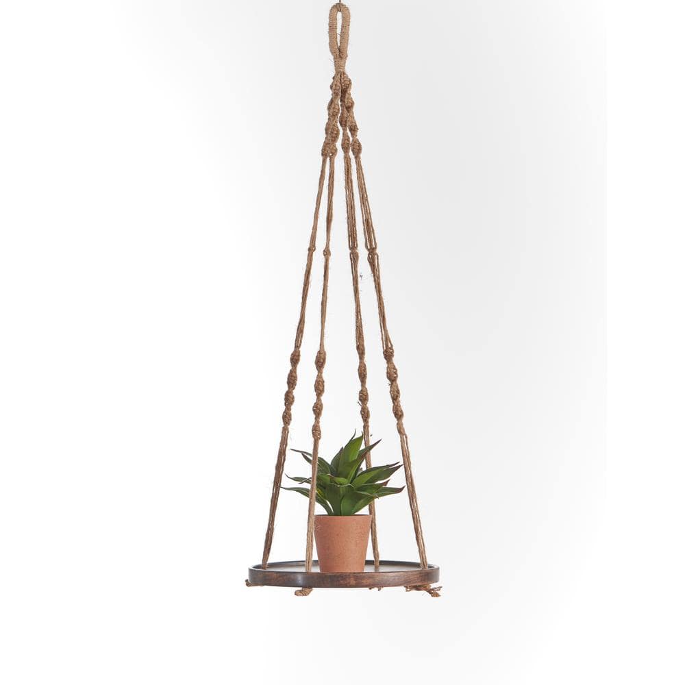 Primitive Planters 36 in. Jute Wooden Shelf Hanger 9710