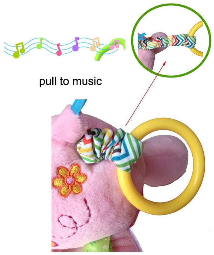 Music Bed Time Elephant Stuffed Animal Toys Kids Toddler Plush Baby Infant Strollers Crib Bedding Toys (Pink)