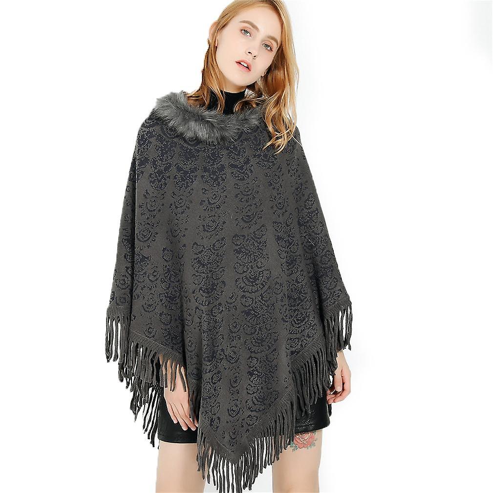 Winter Cape With Faux Fur Collar Pullover Poncho Thciken Cardigant For Lady