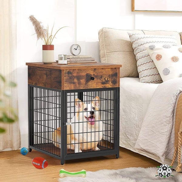 Furniture Dog Crates， Furniture Style Wood Dog Kennel End Table， Dog House Indoor Use， Chew-Proof