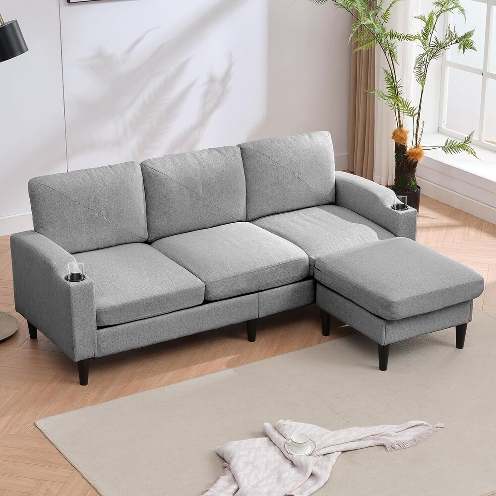 Mixoy Convertible L Shaped Sectional Sofa with Reversible Stroge Ottoman Cup Holder