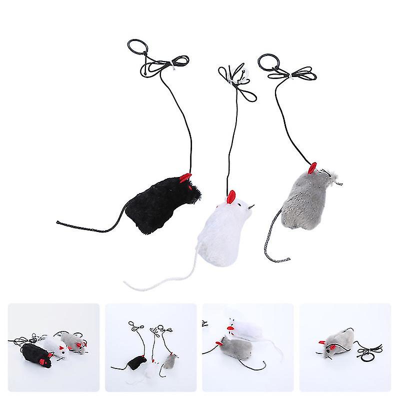 3 Pcs Mouse Shape Cat Toy Cat Interactive Toy Squeaky Cat Teasing Toy With Pull Ring