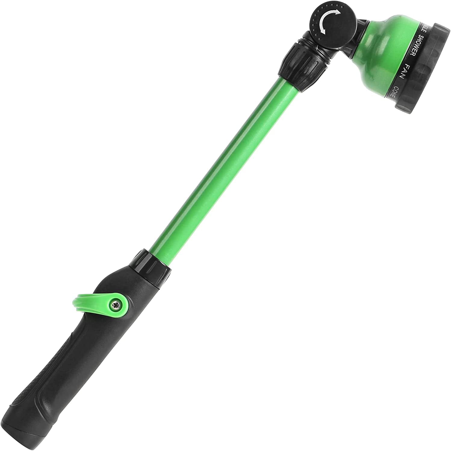 STYDDI Heavy Duty Watering Wand with Pivoting Head， Metal Garden Watering Wand with Thumb Flow Control， 18 Inches Garden Nozzle Sprayer with 9 Patterns， Green