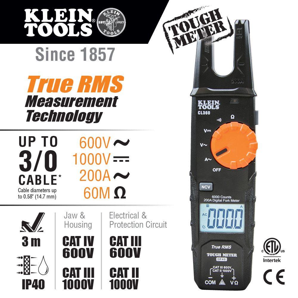 Open Jaw Fork Meter， 200A AC ;