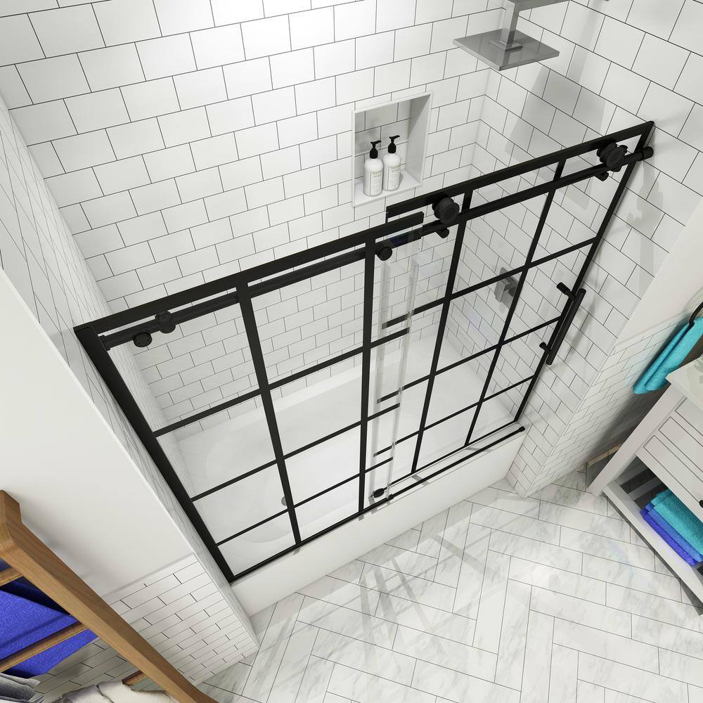 Aston Kamaya 56 - 60 in. x 60 in. Completely Frameless Sliding Tub Door in Matte Black Right Opening TDR984WFEZ-MB-60-10-R