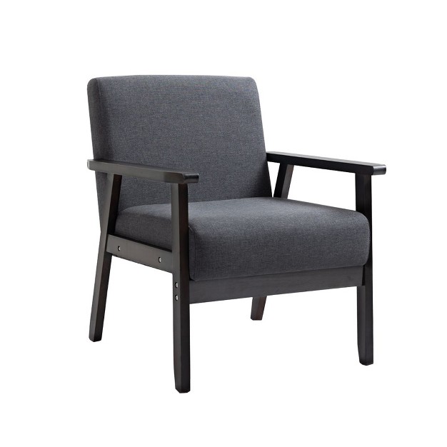 Simple Relax Linen Upholstered Accent Chair In Dark Gray And Espresso