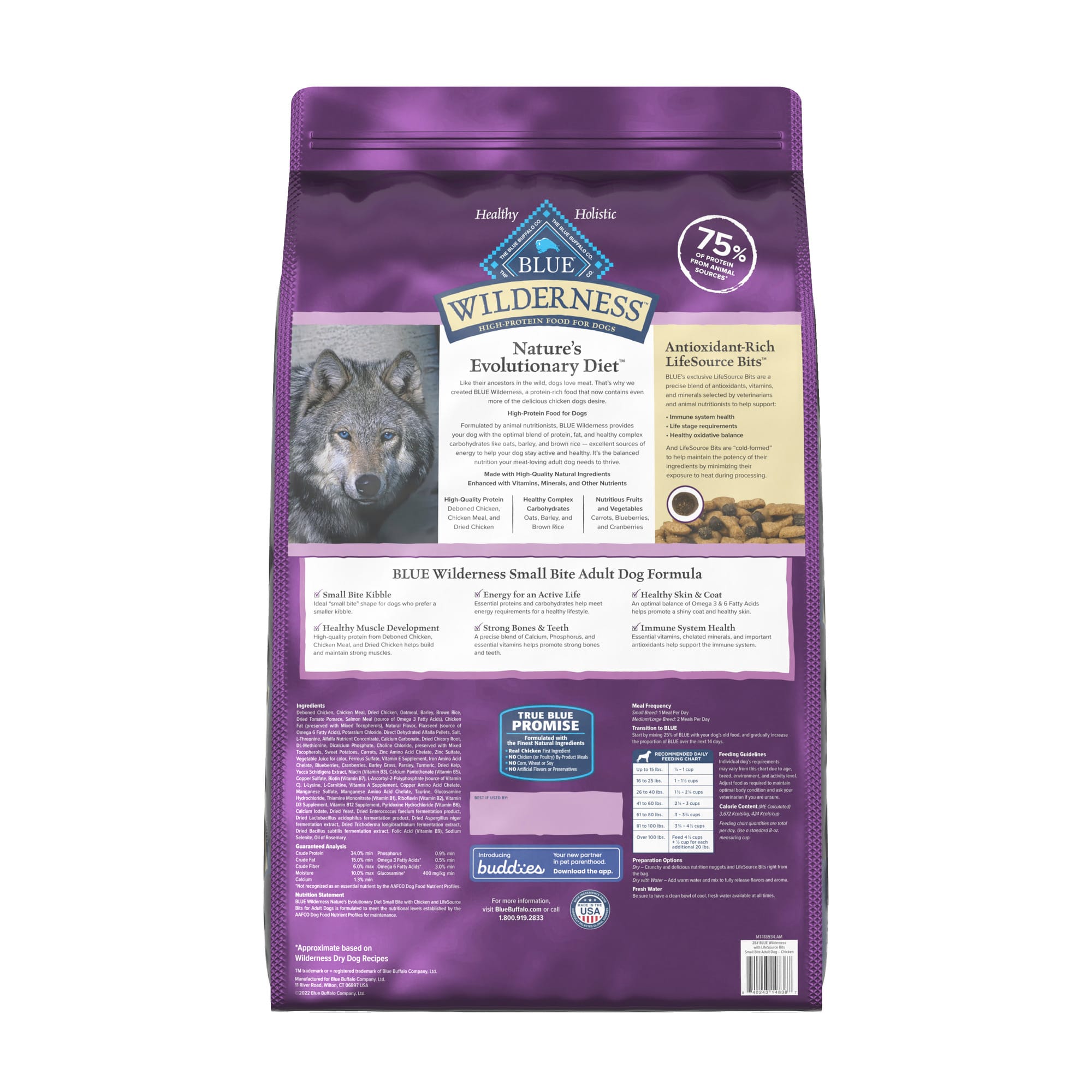 Blue Buffalo Blue Wilderness Plus Wholesome Grains Natural Small Bite Adult High Protein Chicken Dry Dog Food， 28 lbs.