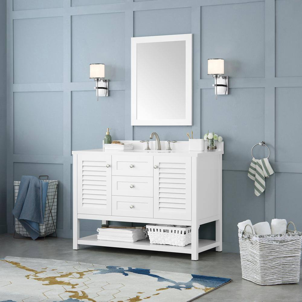 Home Decorators Collection Grace 48 in. W x 22 in. D x 34.5 in. H Single Sink Bath Vanity in White with White Cultured Marble Top Grace 48W