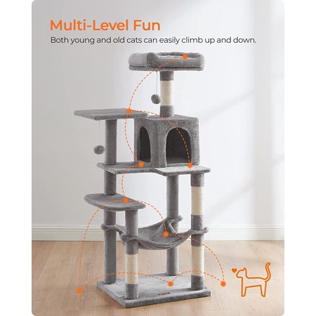 Feandrea Cat Tree Cat Tower Cat Condo with Scratching Posts Hammock  Cat Activity Center Light Gray