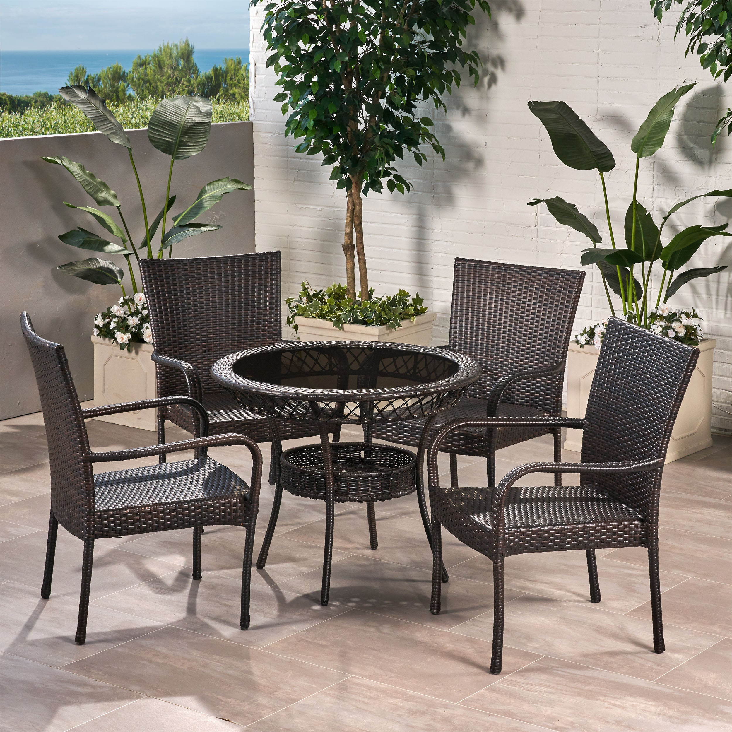 Ferndale Outdoor Multibrown Wicker  5pc Dining Set