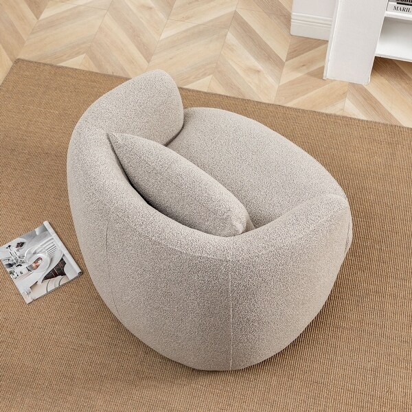 Poly Blend Boucle Fabric Upholstered Swivel Armchair