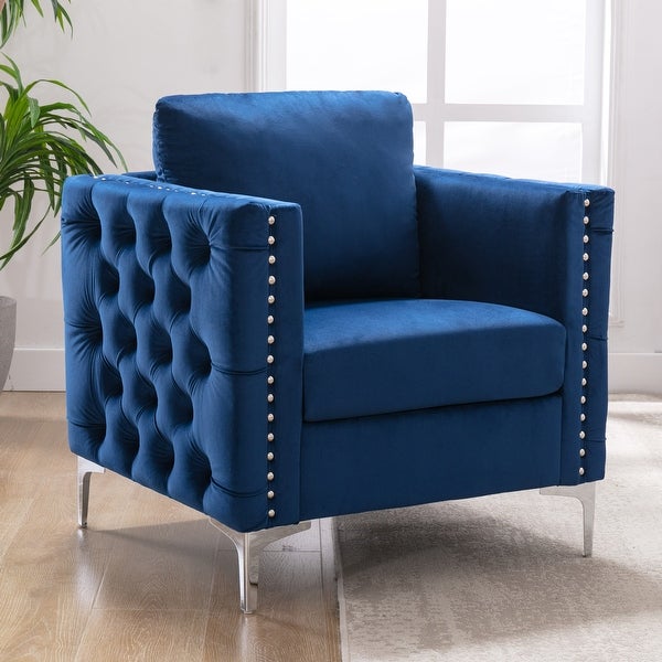 Ergonomic Velvet Tufted Button Accent Chair Comfortable Armchair Club Chair