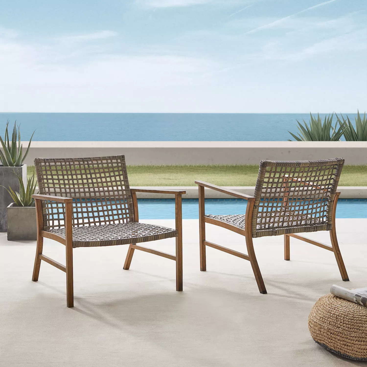 Crosley Ridley Outdoor Wicker and Metal Arm Chair 2-Piece Set