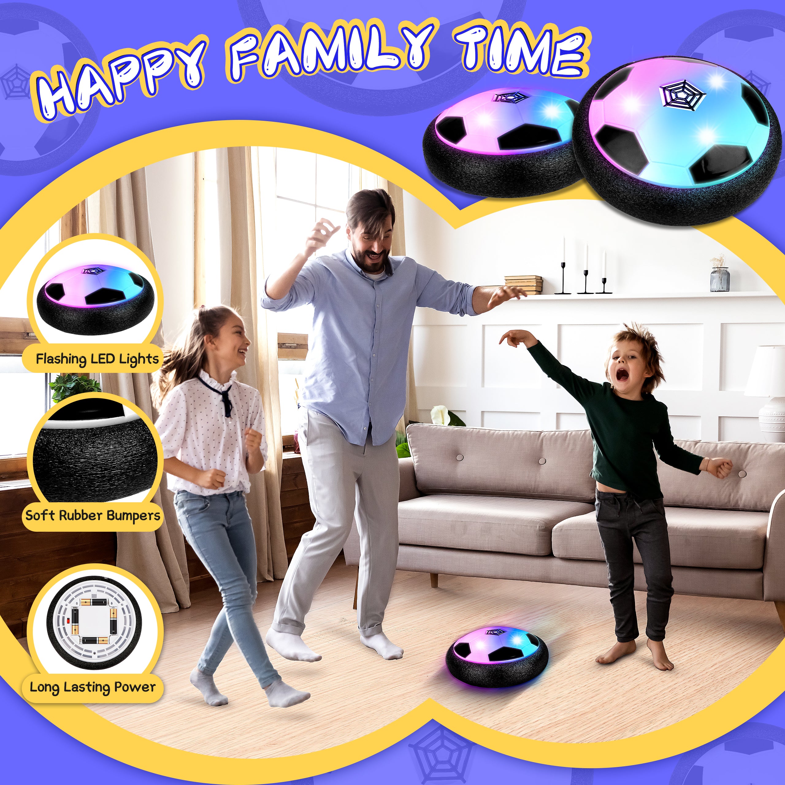 Beefunni Hover Soccer Ball Toys for Boys and Girls，2 LED Light Soccer Balls with Foam Bumper Christmas Birthday Gifts for Age 3-8 Year Old Kids