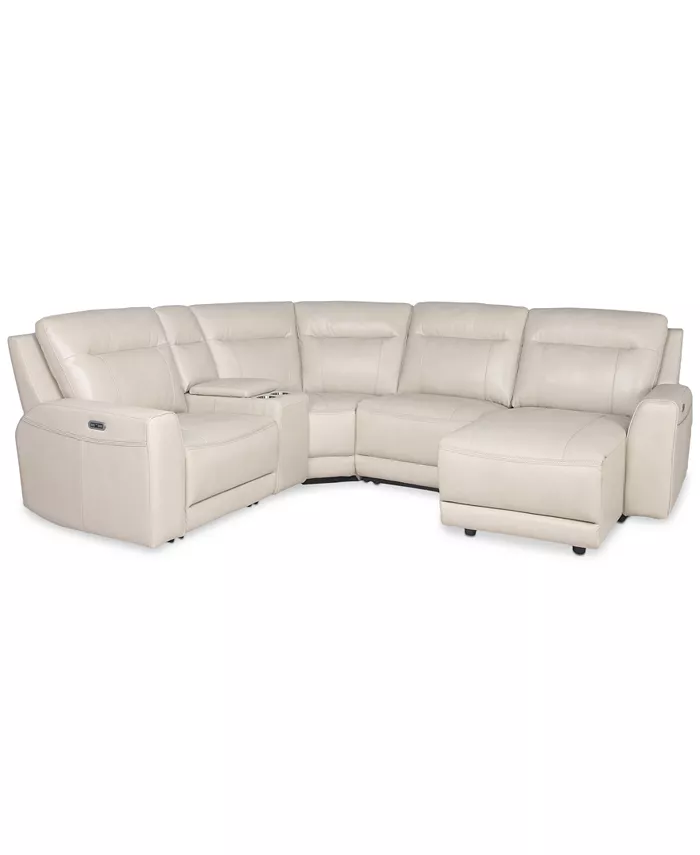 Macy's CLOSEOUT! Blairemoore 5-Pc. Leather Power Chaise Sectional with 1 USB Console and 2 Power Recliners