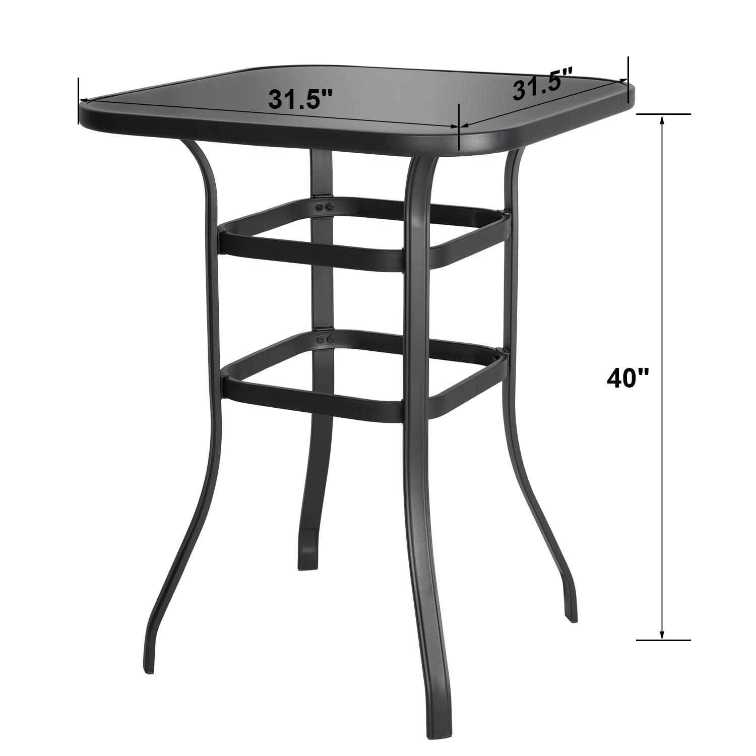 Nuu Garden 32 inch Outdoor Patio Bar Height Bistro Table with Tempered Glass, Table Top and Metal Frame, Suitable for Patio, Back, Yard, Cafes, Bistro, Black