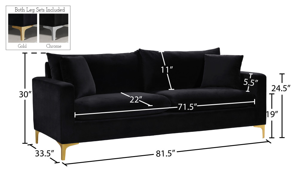 Naomi Velvet Chair  Gold and Chrome Leg Set   Midcentury   Sofas   by Meridian Furniture  Houzz