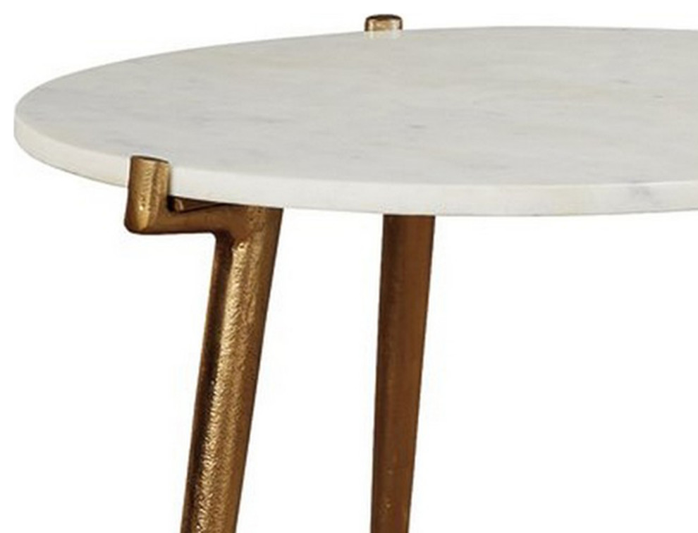 Round Marble Top  Accent Table with Angled Metal Legs  Gold and White   Midcentury   Side Tables And End Tables   by Homesquare  Houzz