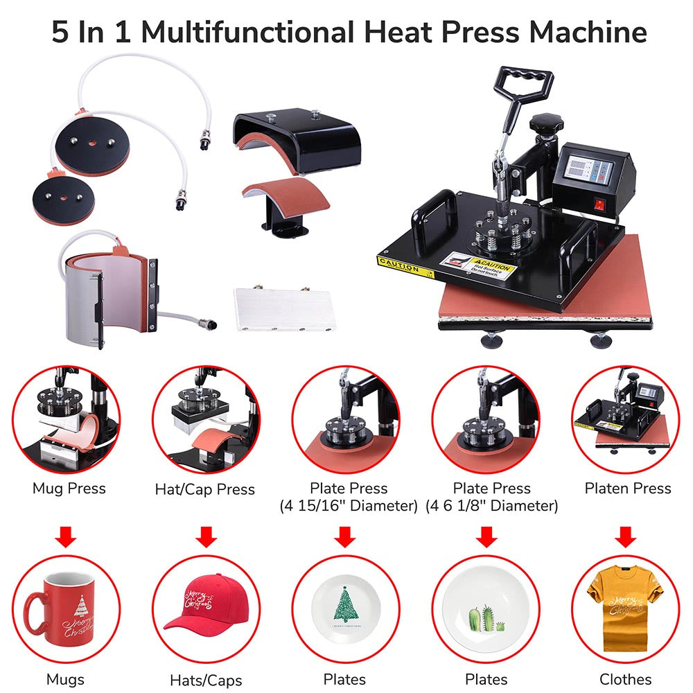 Yescom Digital Heat Press Sublimation Transfer Machine 5in1 12x15 Black