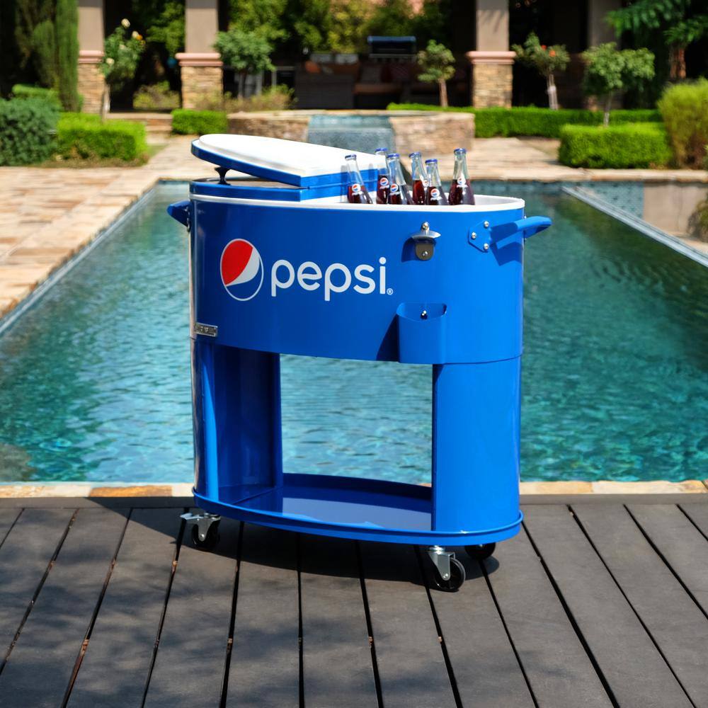 PERMASTEEL 80QT Sporty Oval Shape Rolling Cooler with Pepsi Logo in Blue PS-207-80PE-BL