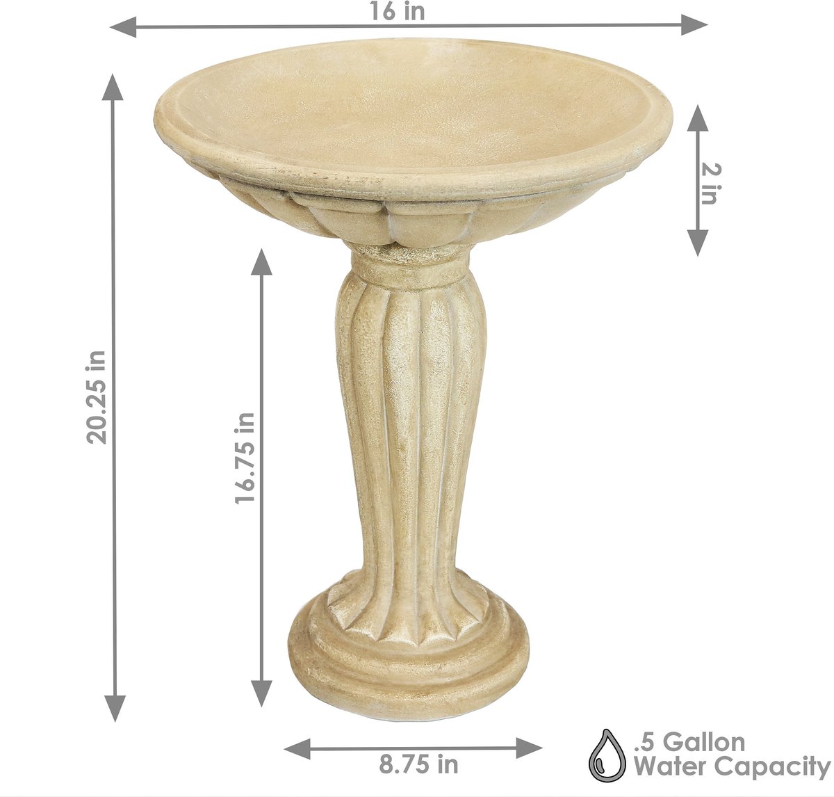 Sunnydaze Decor Grecian Garden Reinforced Concrete Bird Bath