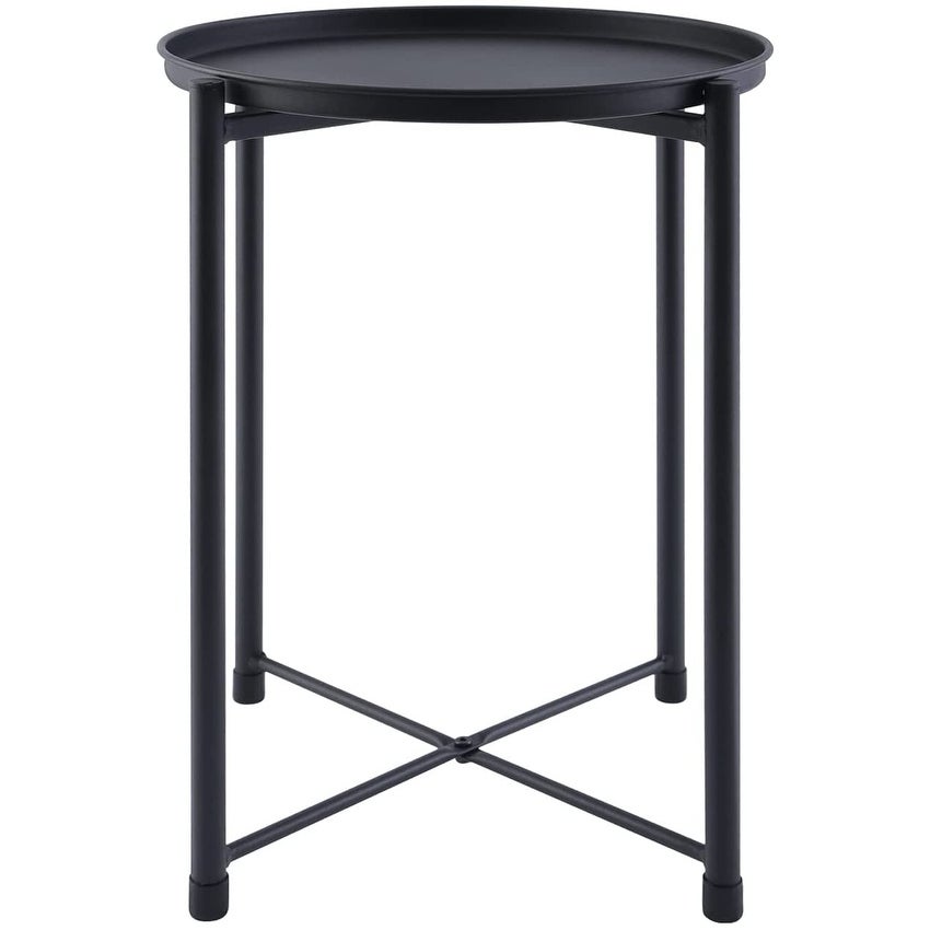 Round， Small， Removable top， Anti-Rust and Waterproof， 16 x 16 x 20.5 inch Metal Tray End Table