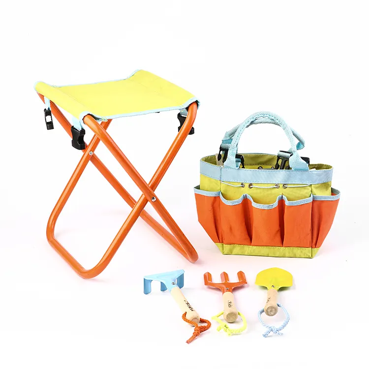 Wholesale outdoor adult handheld garden tools set foldable stool with tools