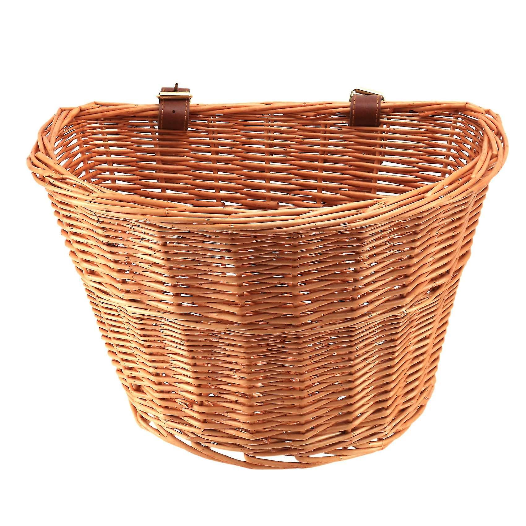 Retro， Handmade， Wicker Bicycle Front Basket With Leather Straps