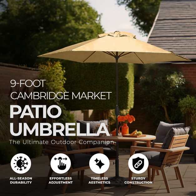 Four Seasons Courtyard 9 Foot Fabric Durable Cambridge Market Umbrella With Push Button Tilt And Rust Proof Aluminum Pole Beige bronze