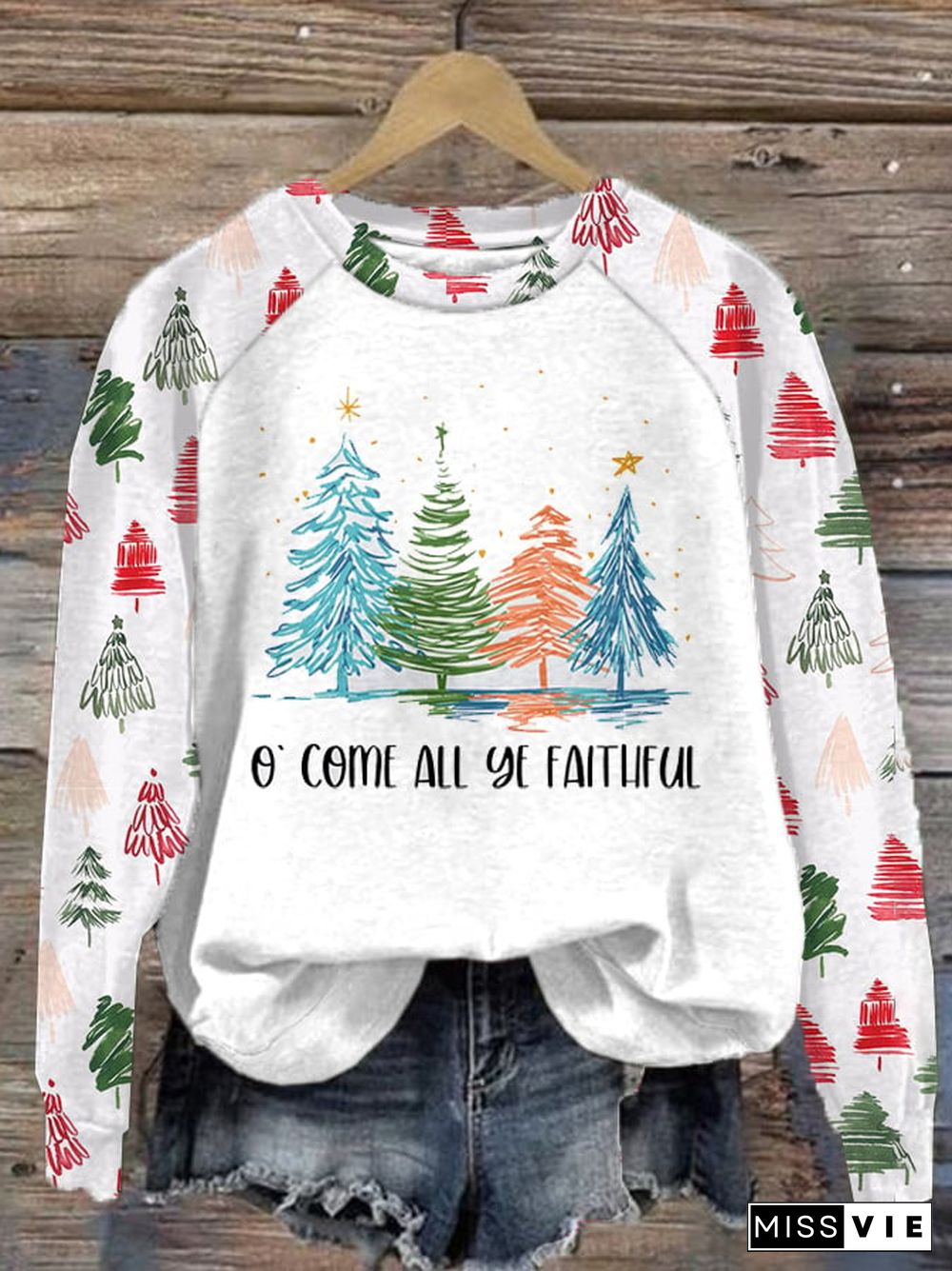 Women's Christmas Raglan Sleeve Contrast Color Sweatshirt