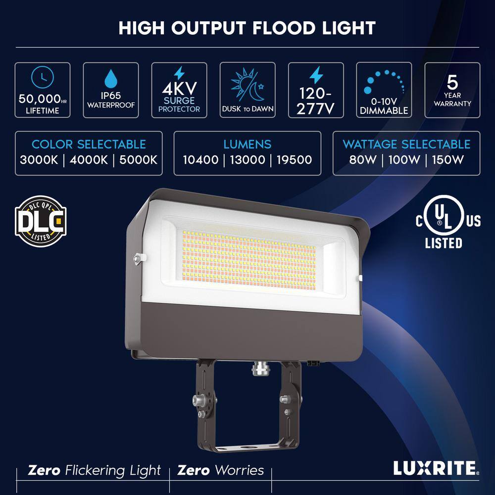 LUXRITE 80100150-Watt Equivalent Up to 19500LM Integrated LED Bronze Dusk to Dawn Light with Photocell 3CCT 3000K-5000K IP65 LR40355-1PK