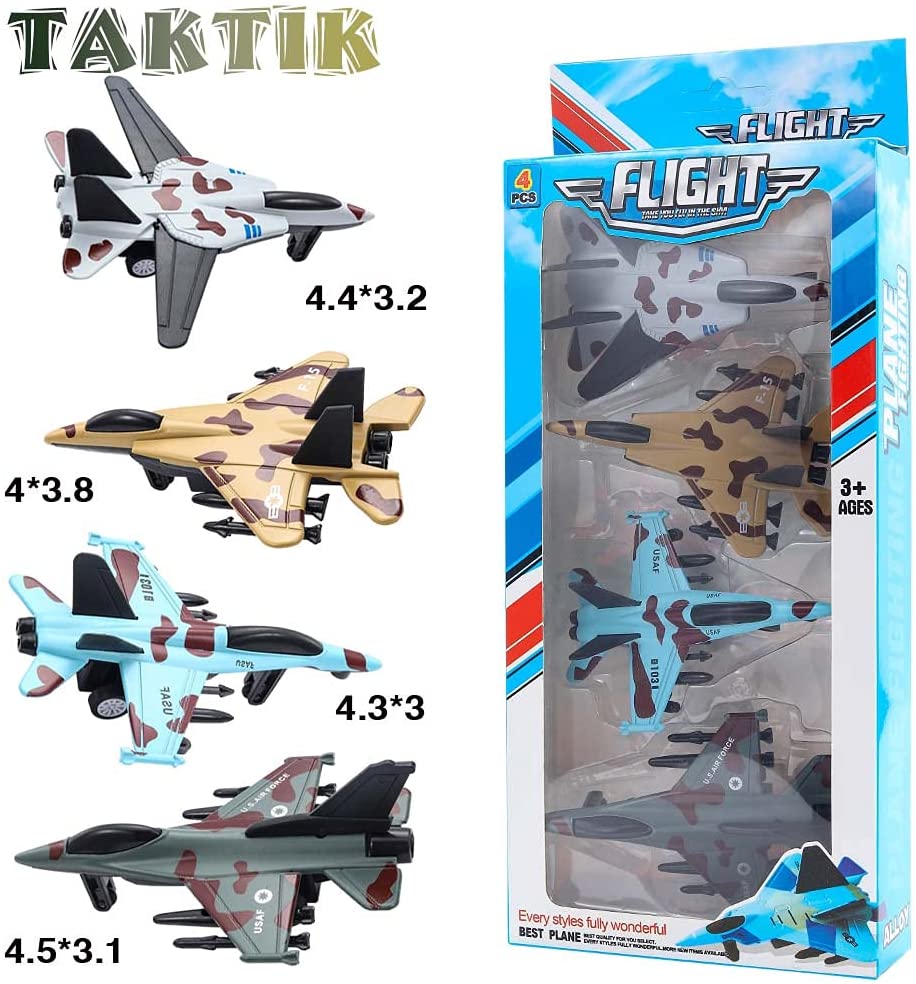 4PCS Diecast Fighter Jets Pullback Airplane Toys Military Plane Fighter Toys Alloy Mini Air Force Kids Playset Birthday Xmas Gifts for Boys and Girls