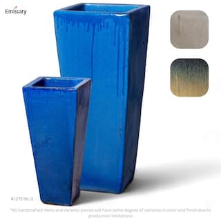 Emissary Tall 15 in. L x 35 in. H Blue Ceramic Square Planter with Drainage Hole 12757BL-2