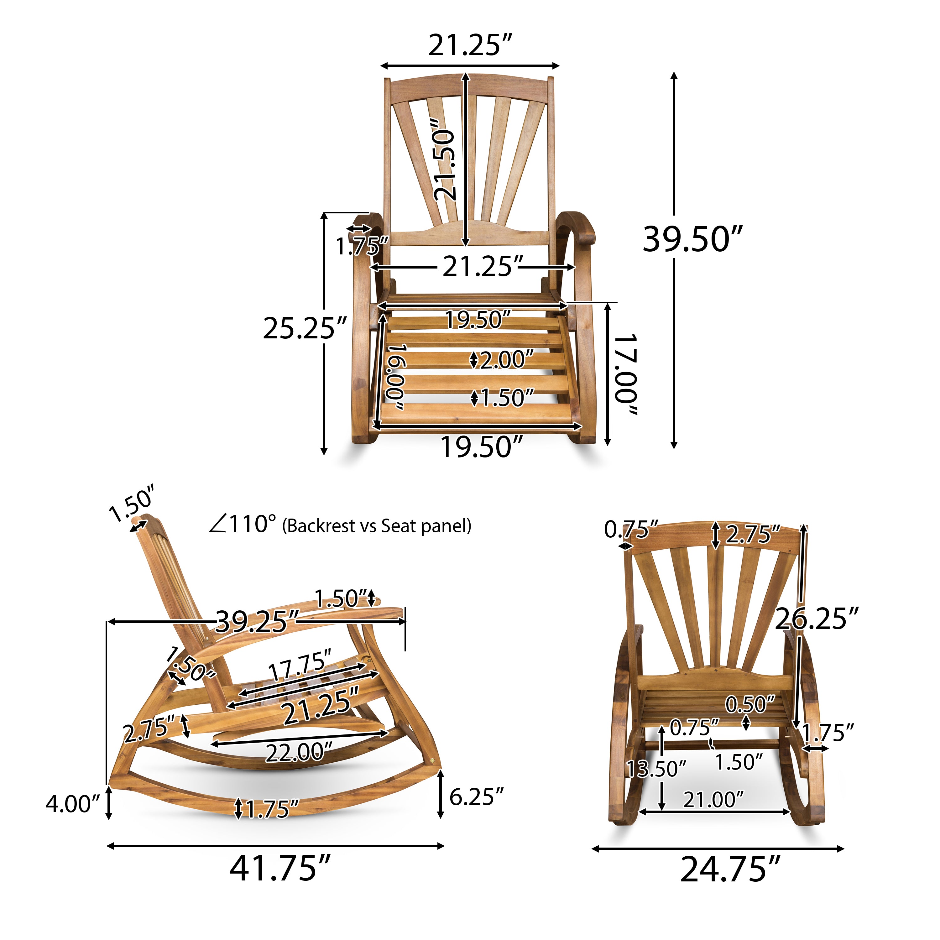 Kelsey Outdoor Acacia Wood Rocking Chair with Footrest