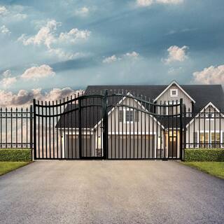 ALEKO Vienna Style 14 ft. x 7 ft. with Pedestrian Gate Black Steel Swing Dual Driveway Fence Gate DGP14VIENNA-HD