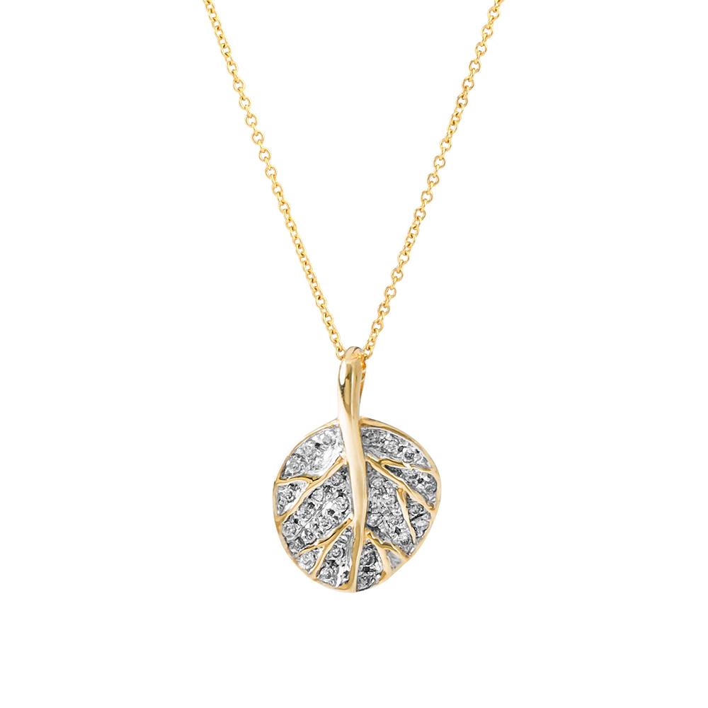 Botanical Leaf Pave Pendant w/ Diamonds in 18K Yellow Gold