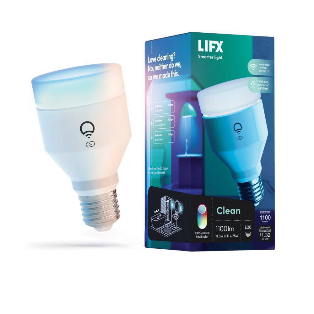 LIFX 75-Watt Equivalent A19 Clean Multi-Color Smart Wi-Fi LED Light Bulb Works with AlexaHey GoogleHomeKitSiri 1-Pack LHLA19E26UVUS